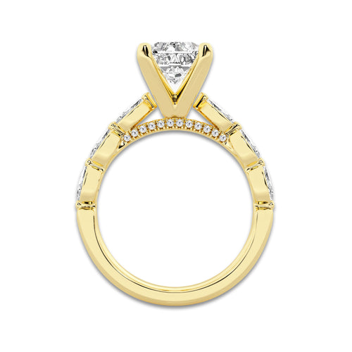 2.98 ctw Radiant Lab-Grown Diamond Marquise Side Stone Engagement Ring in 14K Yellow Gold for Women | Colorless E, VS1 Clarity, IGI Certified 2.50 ct Center Diamond