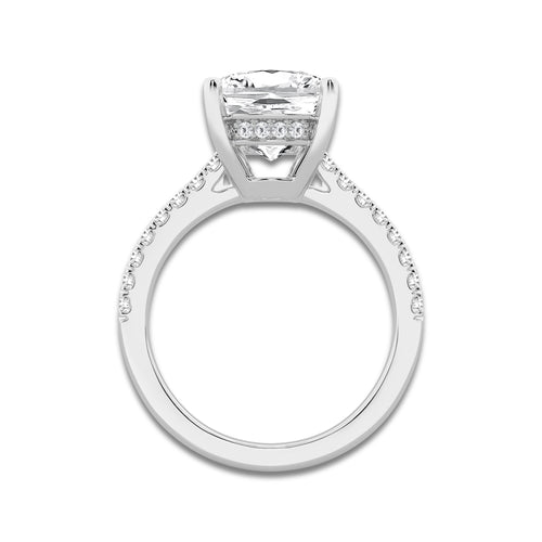 5.30 ctw Elongated Cushion Lab-Grown Diamond Hidden Halo Side Stone Engagement Ring in 18K White Gold for Women | Colorless E, VS1 Clarity, IGI Certified 5.00 ct Center Diamond