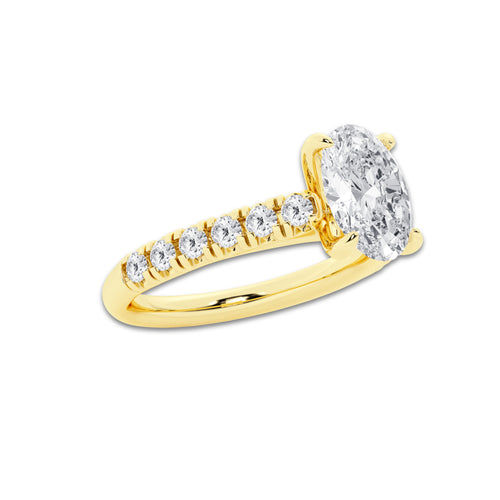 1.91 ctw Oval Lab-Grown Diamond Pave Engagement Ring in 14K Yellow Gold for Women | E Color, VS1 Clarity, IGI Certified 1.50 ct Center Diamond