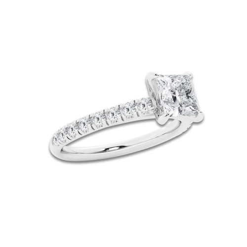 1.39 ctw Princess Lab-Grown Diamond Pave Engagement Ring in Platinum for Women | D Color, VVS1 Clarity, IGI Certified 1.00 ct Center Diamond