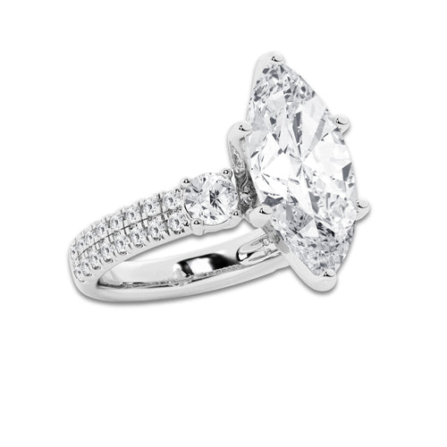 7.96 ctw Marquise Lab-Grown Diamond Three Stone Double Row Engagement Ring in 14K White Gold for Women | E Color, VS1 Clarity, IGI Certified 7.00 ct Center Diamond