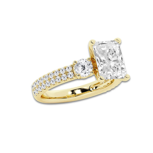 4.00 ctw Radiant Lab-Grown Diamond Three Stone Double Row Engagement Ring in 14K Yellow Gold for Women | E Color, VS1 Clarity, IGI Certified 3.00 ct Center Diamond