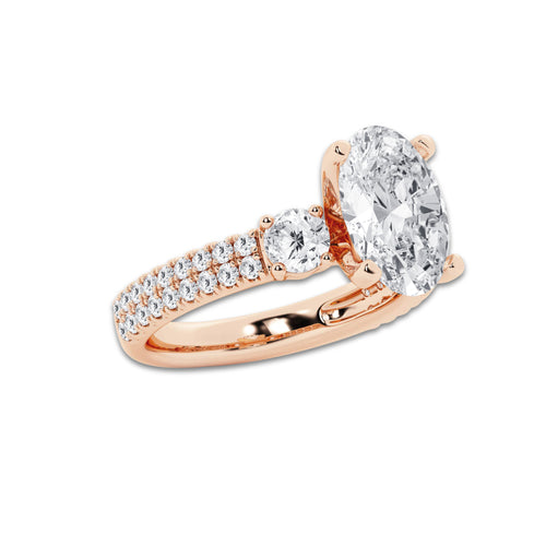 4.00 ctw Oval Lab-Grown Diamond Three Stone Double Row Engagement Ring in 14K Rose Gold for Women | D Color, VVS1 Clarity, IGI Certified 3.00 ct Center Diamond