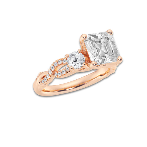 3.10 ctw Asscher Lab-Grown Diamond Side Stone Engagement Ring in 14K Rose Gold for Women | Colorless D, VVS1 Clarity, IGI Certified 2.50 ct Center Diamond