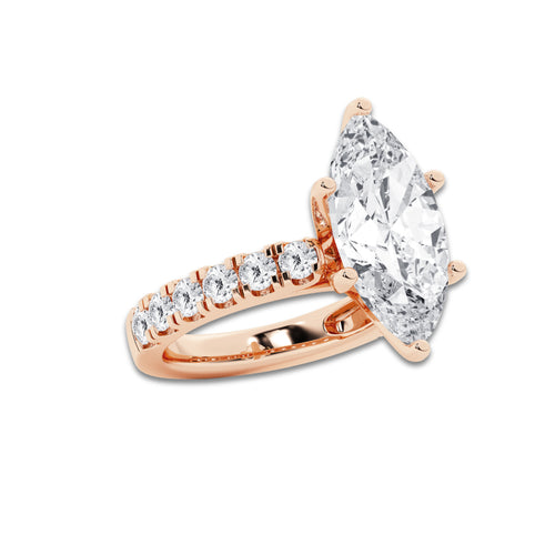 9.00 ctw Marquise Lab-Grown Diamond Split-Prong Set Side Stone Engagement Ring in 14K Rose Gold for Women | Colorless D, VVS1 Clarity, IGI Certified 8.00 ct Center Diamond