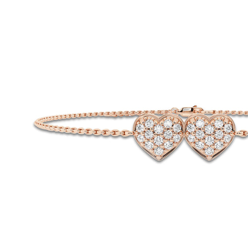 1/3 ctw Round Lab Grown Diamond Petite Double Pave Heart Bracelet Chain Bracelet 14K Rose Gold, DE, VS1