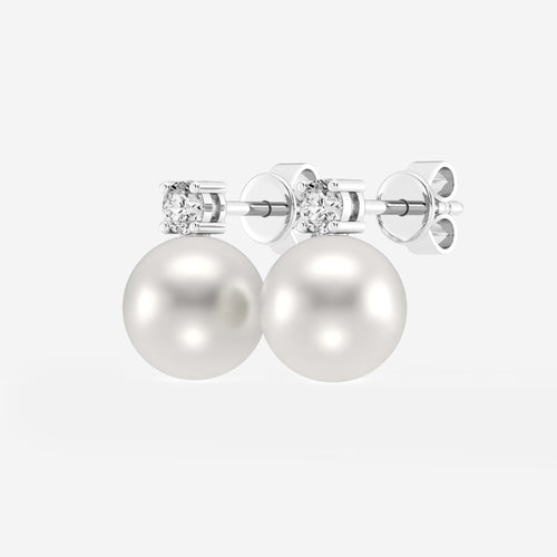 8.5 - 9.0 mm Cultured Freshwater Pearl and 1/5 ctw Lab Grown Diamond Stud Earrings 14K White Gold