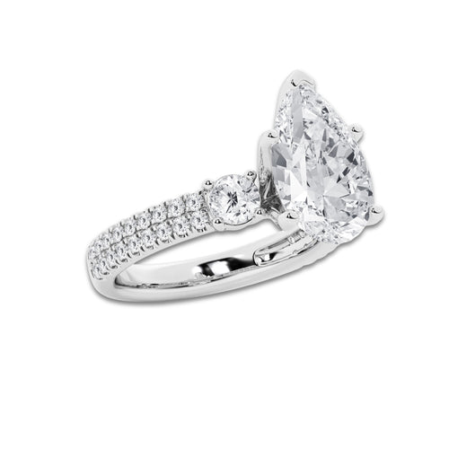 4.96 ctw Pear Lab-Grown Diamond Three Stone Double Row Engagement Ring in Platinum for Women | E Color, VS1 Clarity, IGI Certified 4.00 ct Center Diamond