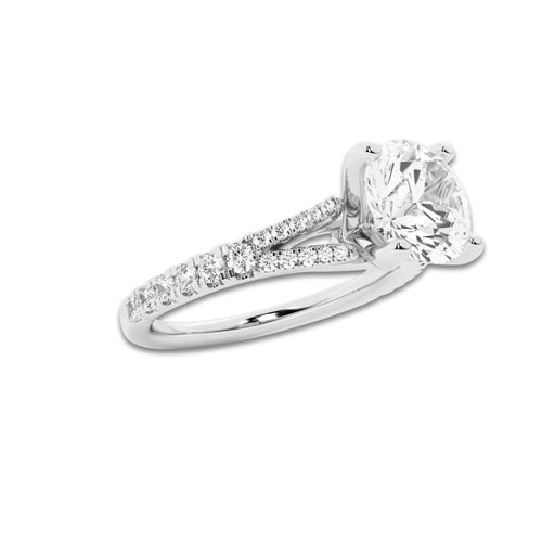 2.33 ctw Round Lab-Grown Diamond Split Shank Side Stone Engagement Ring in Platinum for Women | Colorless E, VS1 Clarity, IGI Certified 2.00 ct Center Diamond