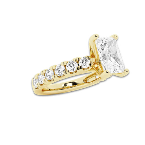 3.00 ctw Radiant Lab-Grown Diamond Split-Prong Set Side Stone Engagement Ring in 14K Yellow Gold for Women | Colorless E, VS1 Clarity, IGI Certified 2.00 ct Center Diamond