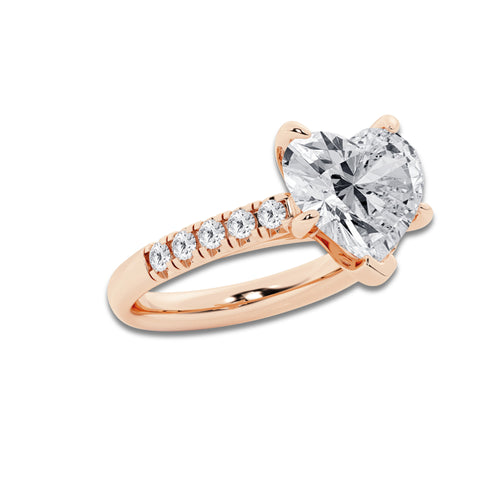 5.43 ctw Heart Lab-Grown Diamond Pave Engagement Ring in 14K Rose Gold for Women | D Color, VVS1 Clarity, IGI Certified 5.00 ct Center Diamond