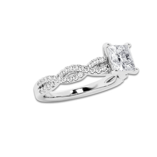 1.00 ctw Princess Lab-Grown Diamond Twisted Shank Engagement Ring in Platinum for Women | E Color, VS1 Clarity, Not Certified 0.75 ct Center Diamond