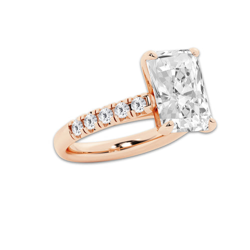 6.55 ctw Radiant Lab-Grown Diamond Pave Engagement Ring in 14K Rose Gold for Women | E Color, VS1 Clarity, IGI Certified 6.00 ct Center Diamond