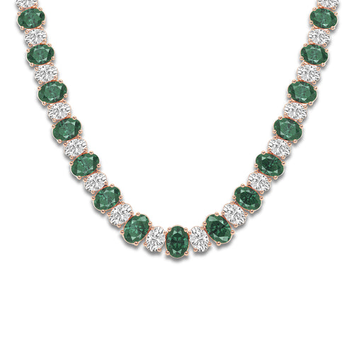 7.5x5.2 mm Oval Cut Created Emerald and 10 ctw Oval Lab Grown Diamond Graduated Necklace 14K Rose Gold