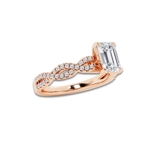 1.25 ctw Emerald Lab-Grown Diamond Twisted Shank Engagement Ring in 14K Rose Gold for Women | E Color, VS1 Clarity, IGI Certified 1.00 ct Center Diamond