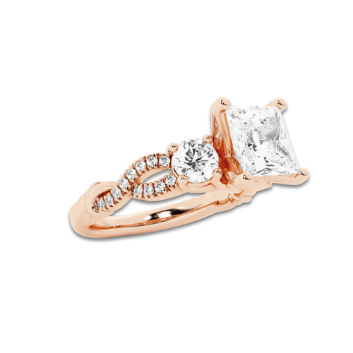 1.23 ctw Princess Lab-Grown Diamond Side Stone Engagement Ring in 14K Rose Gold for Women | Colorless E, VS1 Clarity, IGI Certified 0.75 ct Center Diamond