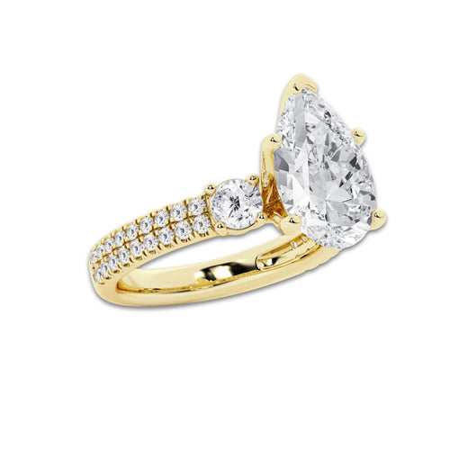 4.96 ctw Pear Lab-Grown Diamond Three Stone Double Row Engagement Ring in 14K Yellow Gold for Women | E Color, VS1 Clarity, IGI Certified 4.00 ct Center Diamond