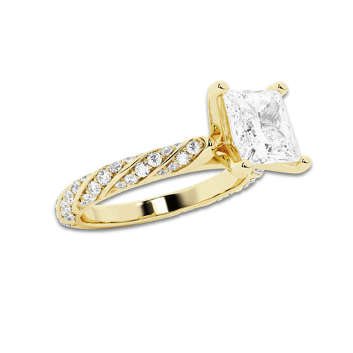 1.94 ctw Princess Lab-Grown Diamond Twisted Band Engagement Ring in 14K Yellow Gold for Women | Colorless E, VS1 Clarity, IGI Certified 1.50 ct Center Diamond