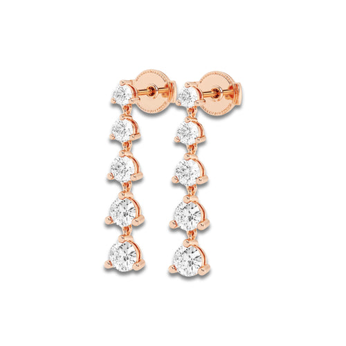 2 ctw Round Lab Grown Diamond Graduated Dangle Earrings 18K Rose Gold, DE, VS1