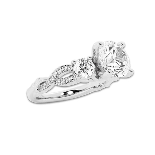 1.48 ctw Round Lab-Grown Diamond Side Stone Engagement Ring in 14K White Gold for Women | Colorless E, VS1 Clarity, IGI Certified 1.00 ct Center Diamond