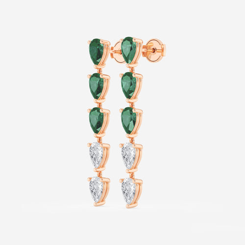 7.0X5.0 mm Pear Shaped Created Emerald and 2 2/5 ctw Pear Lab Grown Diamond Dangle Earrings 14K Rose Gold