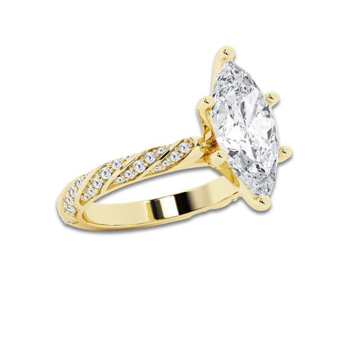 5.42 ctw Marquise Lab-Grown Diamond Twisted Band Engagement Ring in 14K Yellow Gold for Women | Colorless D, VVS1 Clarity, IGI Certified 5.00 ct Center Diamond