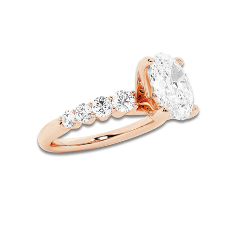 2.54 Ct Oval Lab-Grown Diamond Half Eternity Engagement Ring in 14K Rose Gold for Female, Colorless (E), VS1 Clarity | IGI Certified, 2.00 Ct Center Diamond