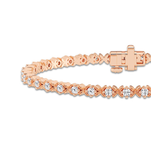 1 ctw Round Lab Grown Diamond Beveled X Tennis Bracelet - 6 Inches 14K Rose Gold, DE, VS1