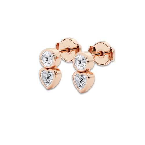 1 ctw Round and Heart Lab Grown Diamond Two Stone Stud Earrings 14K Rose Gold, DE, VS1