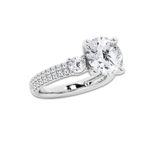 4.96 ctw Round Lab-Grown Diamond Three Stone Double Row Engagement Ring in Platinum for Women | E Color, VS1 Clarity, IGI Certified 4.00 ct Center Diamond