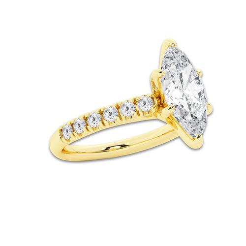2.41 ctw Marquise Lab-Grown Diamond Pave Engagement Ring in 14K Yellow Gold for Women | D Color, VVS1 Clarity, IGI Certified 2.00 ct Center Diamond