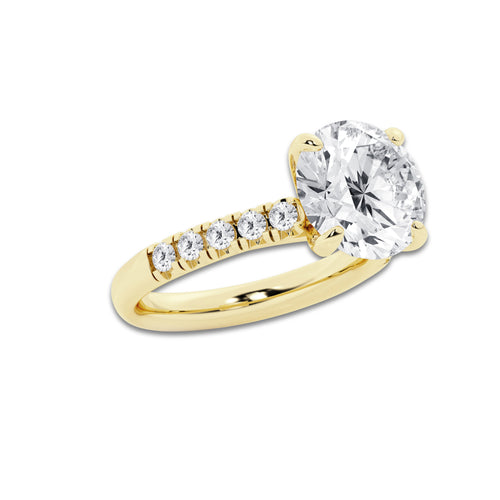 5.43 ctw Round Lab-Grown Diamond Pave Engagement Ring in 14K Yellow Gold for Women | D Color, VVS1 Clarity, IGI Certified 5.00 ct Center Diamond