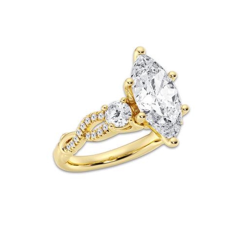 3.60 ctw Marquise Lab-Grown Diamond Side Stone Engagement Ring in 14K Yellow Gold for Women | Colorless D, VVS1 Clarity, IGI Certified 3.00 ct Center Diamond