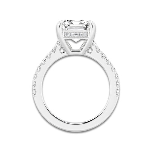 4.35 ctw Emerald Lab-Grown Diamond Hidden Halo Side Stone Engagement Ring in Platinum for Women | Colorless E, VS1 Clarity, IGI Certified 4.00 ct Center Diamond