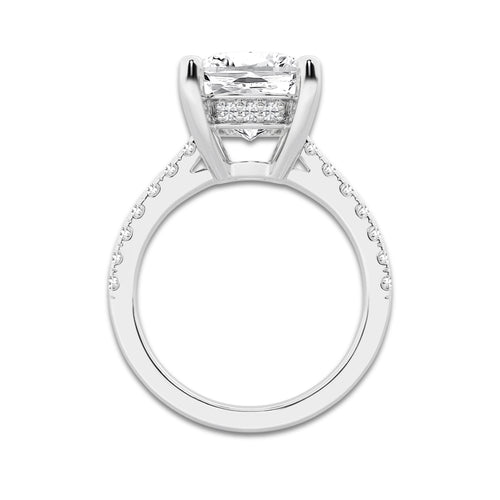 6.45 ctw Elongated Cushion Lab-Grown Diamond Hidden Halo Side Stone Engagement Ring in 18K White Gold for Women | Colorless D, VVS1 Clarity, IGI Certified 6.00 ct Center Diamond