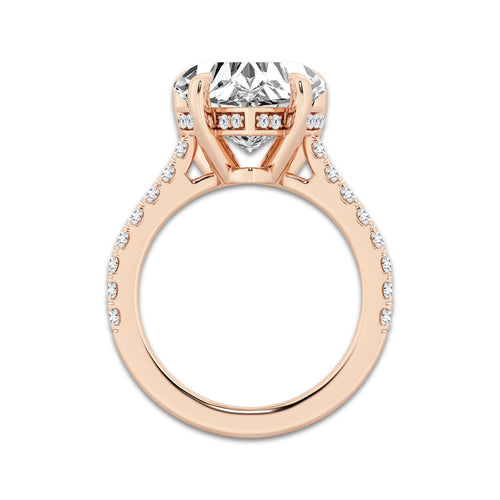 4.34 ctw Heart Lab-Grown Diamond Hidden Halo Side Stone Engagement Ring in 18K Rose Gold for Women | Colorless D, VVS1 Clarity, IGI Certified 4.00 ct Center Diamond