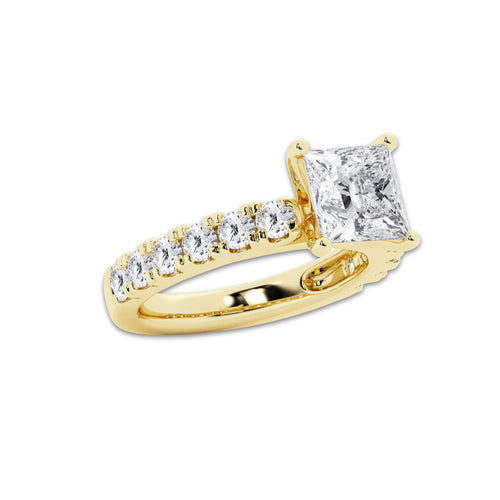 3.50 ctw Princess Lab-Grown Diamond Split-Prong Set Side Stone Engagement Ring in 14K Yellow Gold for Women | Colorless E, VS1 Clarity, IGI Certified 2.50 ct Center Diamond