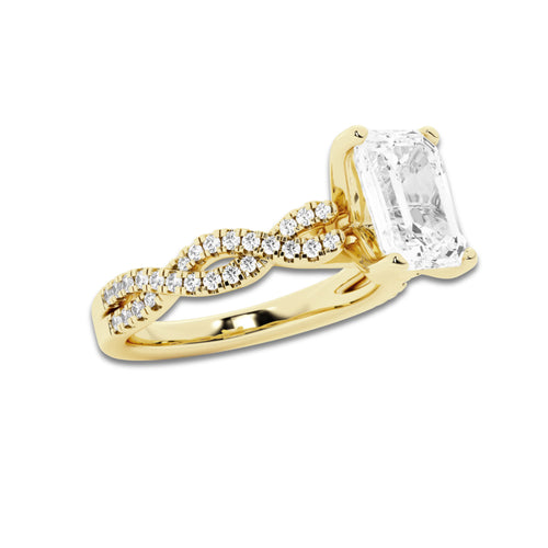 5.29 ctw Emerald Lab-Grown Diamond Twisted Shank Engagement Ring in 14K Yellow Gold for Women | D Color, VVS1 Clarity, IGI Certified 5.00 ct Center Diamond