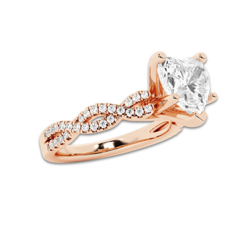 1.75 ctw Heart Lab-Grown Diamond Twisted Shank Engagement Ring in 14K Rose Gold for Women | D Color, VVS1 Clarity, IGI Certified 1.50 ct Center Diamond