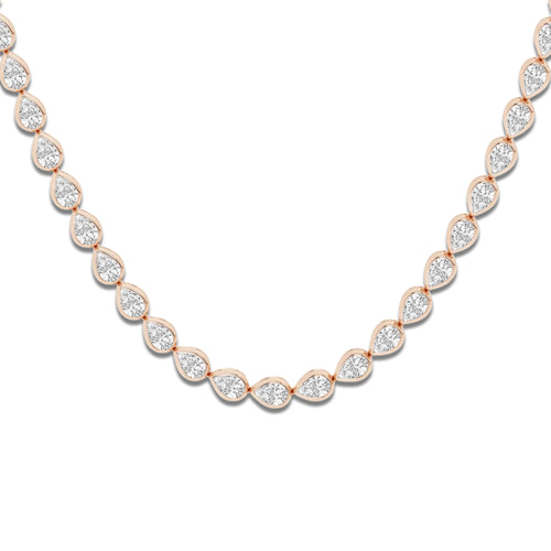 10 ctw Pear Lab Grown Diamond East West Bezel Set Tennis Necklace 14K Rose Gold, DE, VS1