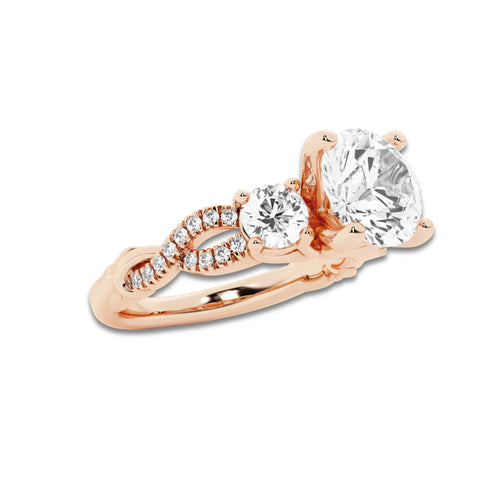 1.98 ctw Round Lab-Grown Diamond Side Stone Engagement Ring in 14K Rose Gold for Women | Colorless D, VVS1 Clarity, IGI Certified 1.50 ct Center Diamond
