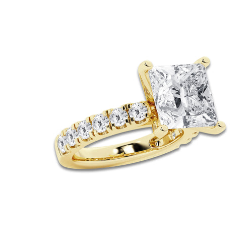 7.00 ctw Princess Lab-Grown Diamond Split-Prong Set Side Stone Engagement Ring in 14K Yellow Gold for Women | Colorless E, VS1 Clarity, IGI Certified 6.00 ct Center Diamond