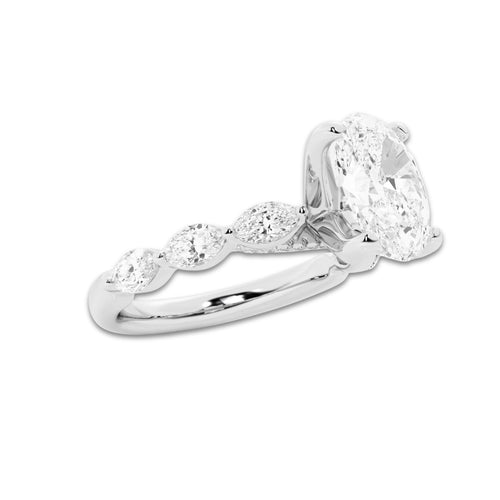 2.98 ctw Oval Lab-Grown Diamond Marquise Side Stone Engagement Ring in Platinum for Women | Colorless D, VVS1 Clarity, IGI Certified 2.50 ct Center Diamond