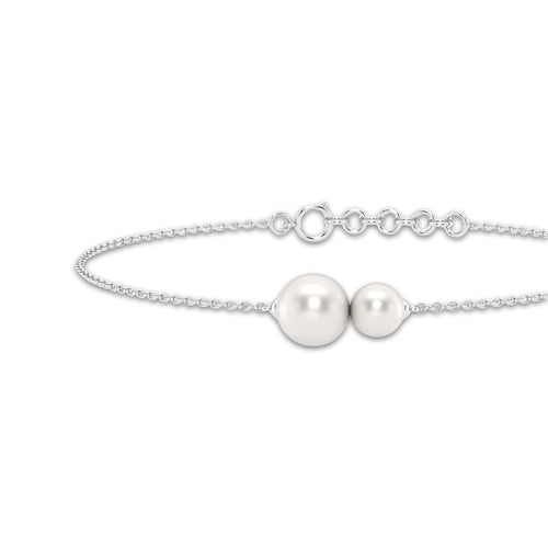 5.5 - 8.0 mm Cultured Freshwater Pearl Double Stone Adjustable Chain Bracelet - 7-8 Inches 14K White Gold