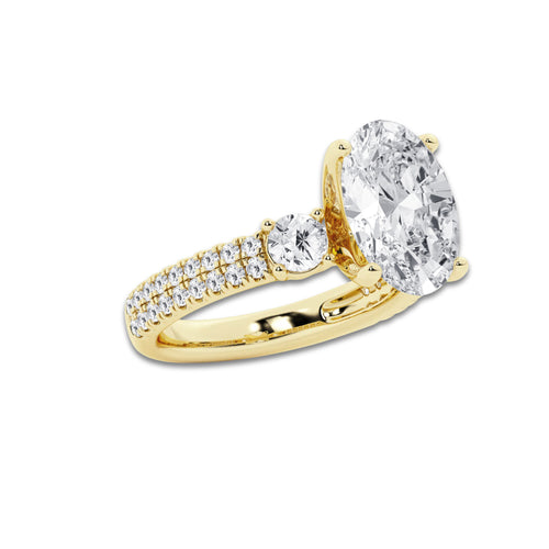 4.96 ctw Oval Lab-Grown Diamond Three Stone Double Row Engagement Ring in 14K Yellow Gold for Women | E Color, VS1 Clarity, IGI Certified 4.00 ct Center Diamond