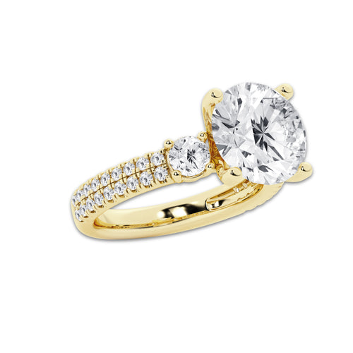 5.96 ctw Round Lab-Grown Diamond Three Stone Double Row Engagement Ring in 14K Yellow Gold for Women | E Color, VS1 Clarity, IGI Certified 5.00 ct Center Diamond
