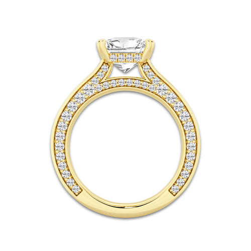 Kelly 3 ctw Princess Lab Grown Diamond Pave Profile Side Stone Engagement Ring 14K Yellow Gold, E, VS1 | IGI Certified, 2 ct Center