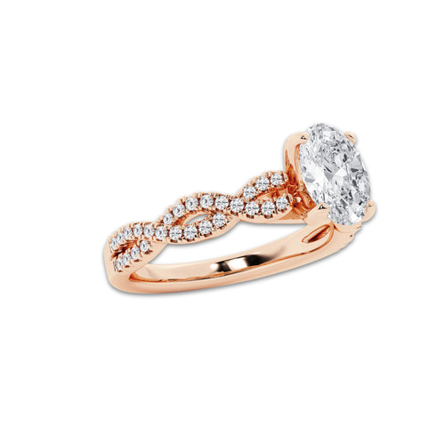 1.25 ctw Oval Lab-Grown Diamond Twisted Shank Engagement Ring in 14K Rose Gold for Women | E Color, VS1 Clarity, IGI Certified 1.00 ct Center Diamond