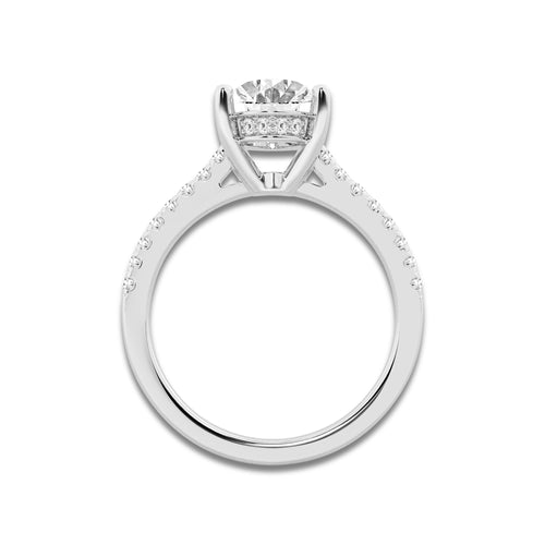 2.24 ctw Oval Lab-Grown Diamond Hidden Halo Side Stone Engagement Ring in 18K White Gold for Women | Colorless E, VS1 Clarity, IGI Certified 2.00 ct Center Diamond