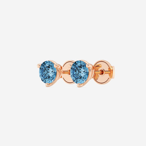 1 1/2 ctw Round Lab Grown Diamond Three Prong Fancy Blue Stud Earrings 14K Rose Gold